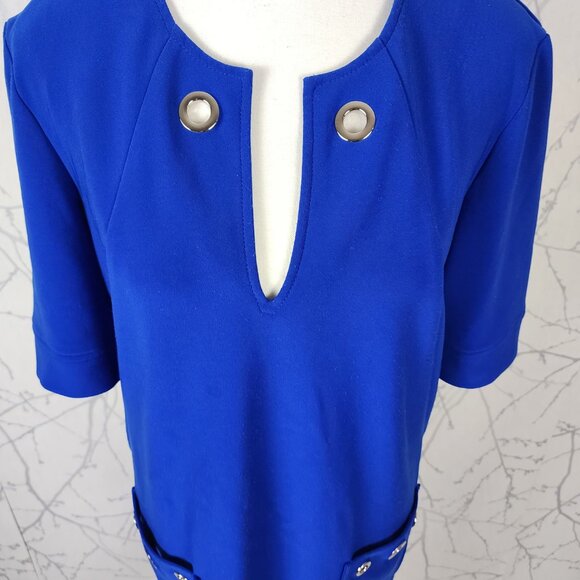 Joseph Ribkoff Royal Blue Stretch Knit Grommet Midi Dress - Picture 3 of 8